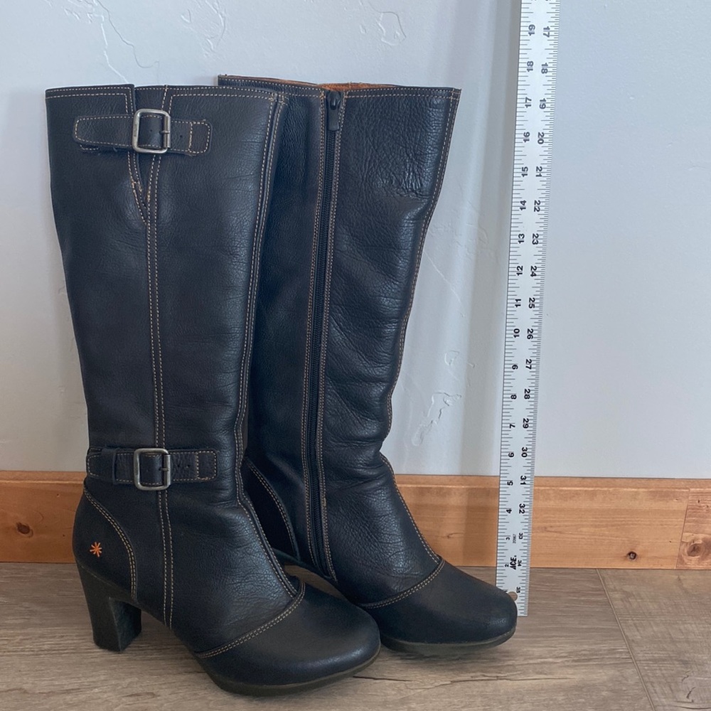 Art company black leather boots with 3 inch heels